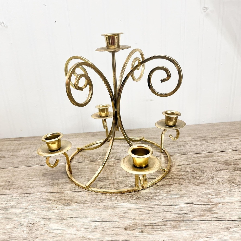 Vintage Brass 5-Arm Candle Holder - Gold Plated Candelabra Home Decor
